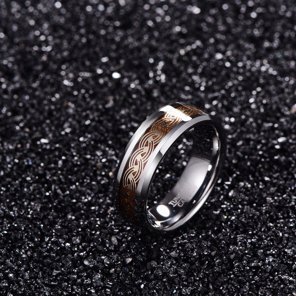 Ocean Pattern Silver Tungsten Men's Ring