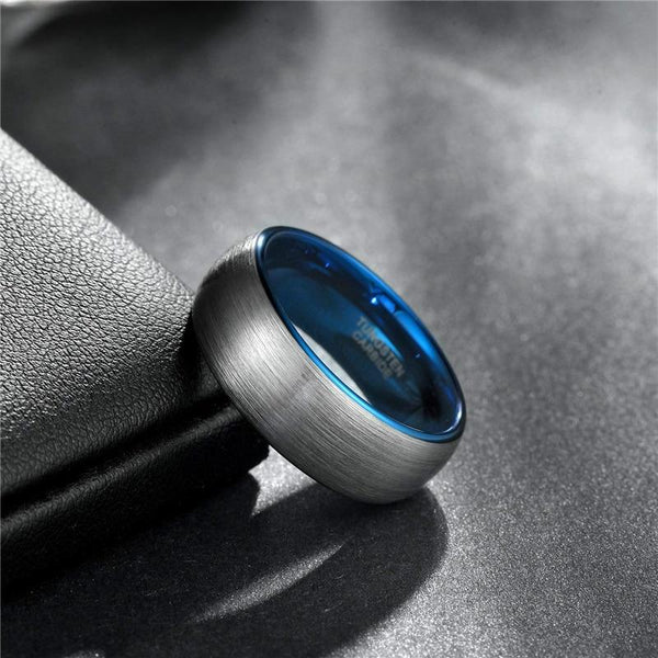 Personalized silver blue Tungsten mens ring