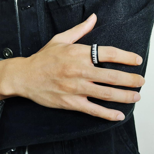 Jazz piano keyboard music black mens ring