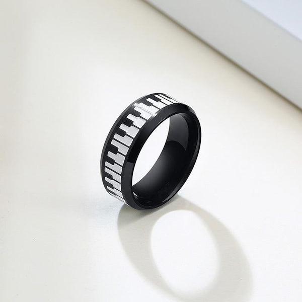 Piano keyboard music black mens ring gift