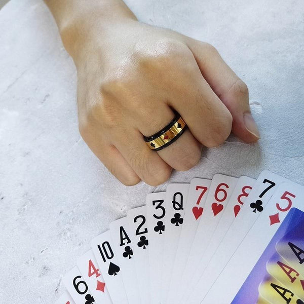 Poker game playing cards gold spinner ring