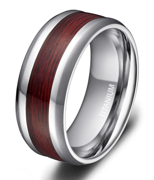 Wood rings - Silver Titanium mens ring gift for him