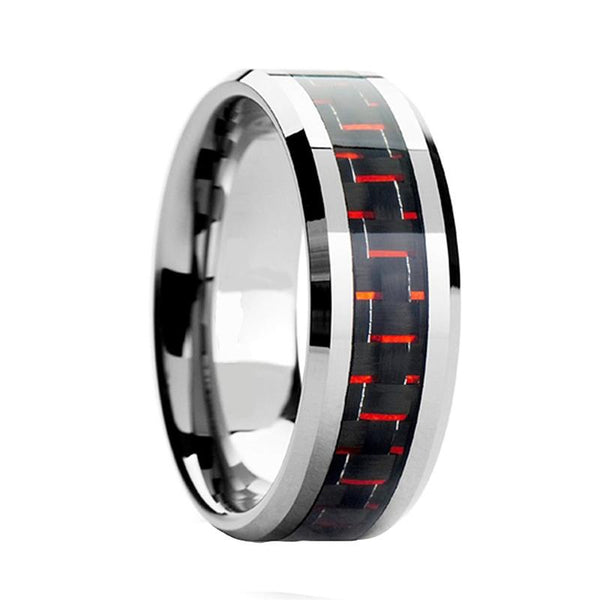 Mens custom rings - Red and black silver Tungsten male ring band