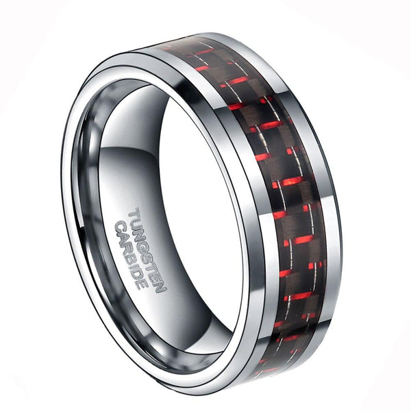 Mens custom rings - Red and black silver Tungsten male ring band
