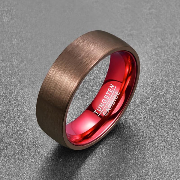 8mm Red & Brown Romantic Mens Ring