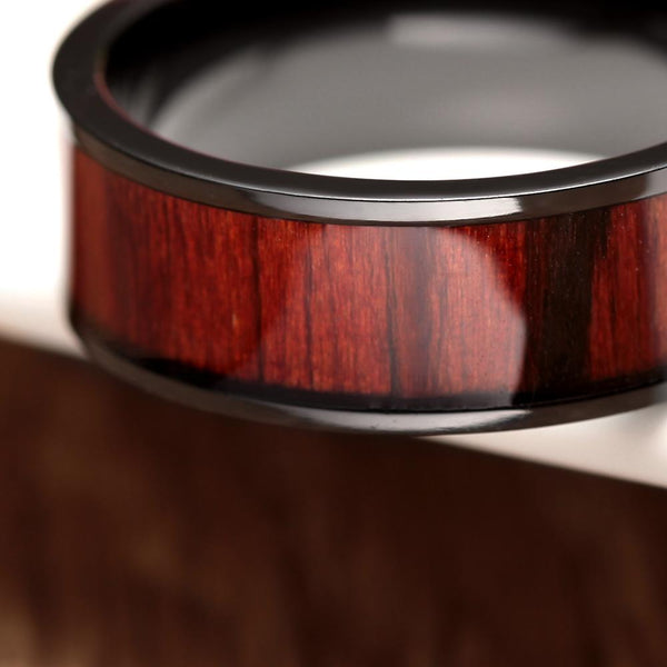 Wood rings - red wood Titanium custom mens ring
