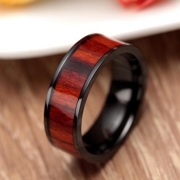 Wood rings - red wood Titanium custom mens ring