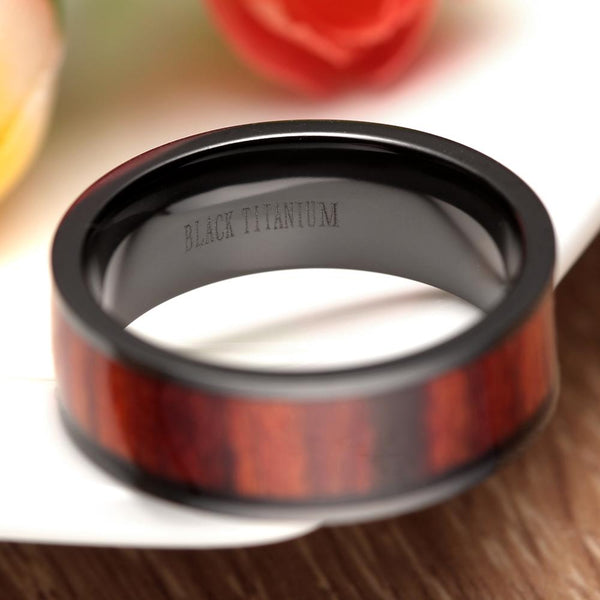 Wood rings - red wood Titanium custom mens ring