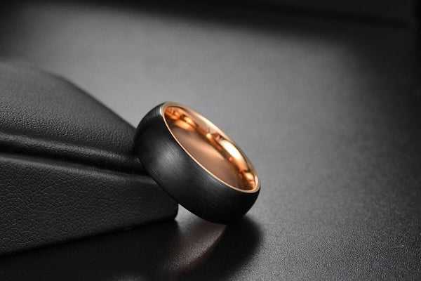 personalized black and rose gold tungsten rings for him