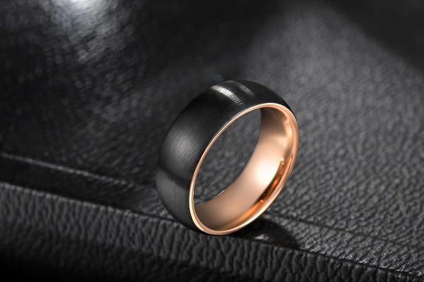 personalized black and rose gold tungsten rings for him