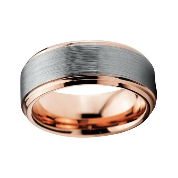 Rose Gold and Silver Tungsten Mens Ring