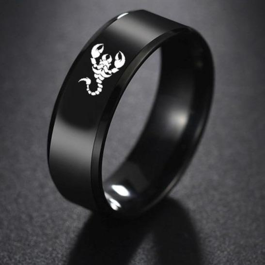 Scorpion animal black stainless steel mens ring