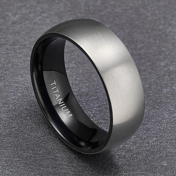 Personalized silver and black titanium mens ring