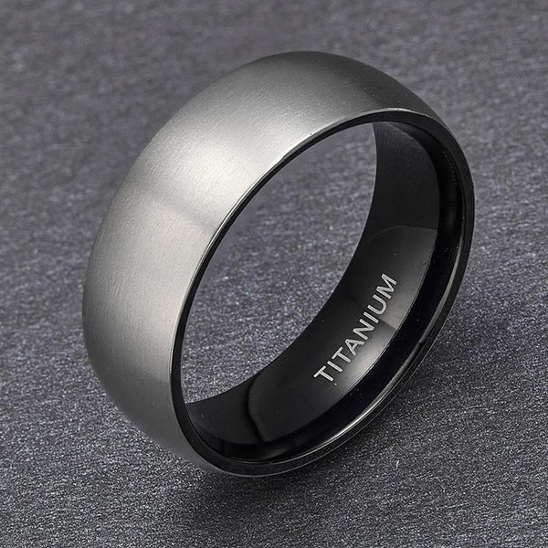 silver and black titanium mens ring