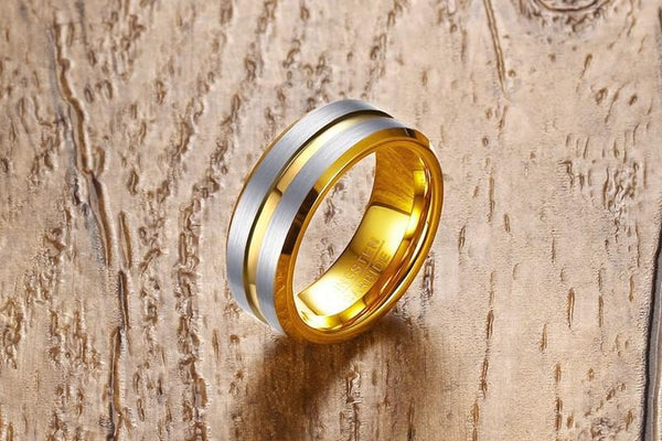 Gold and silver tungsten mens ring - gift for him