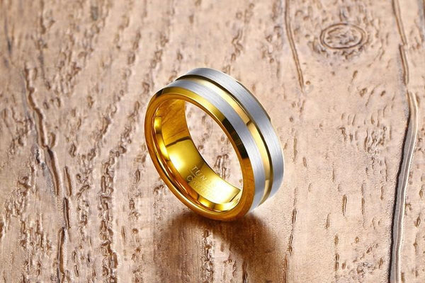 Gold and silver tungsten mens ring - gift for him