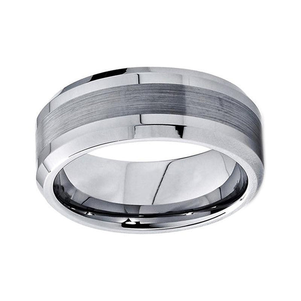 Silver Brushed Center Polished Edges Tungsten Mens Ring