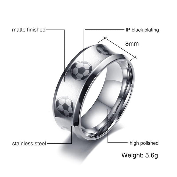 Soccer football sport stainless steel mens ring