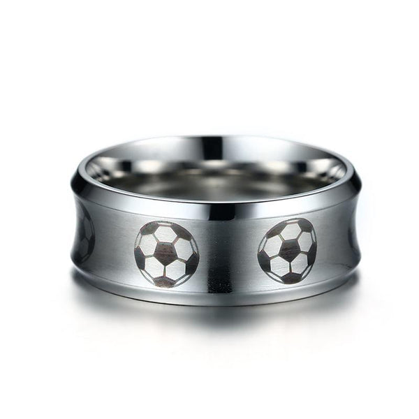 Soccer football sport stainless steel mens ring