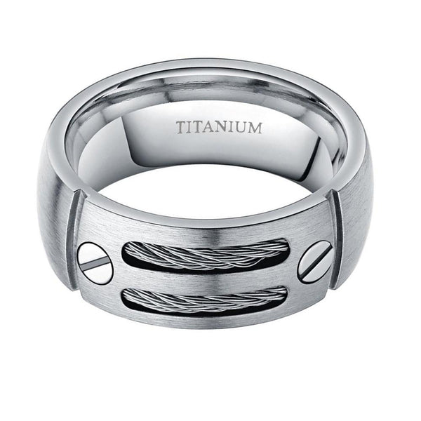 Unique cool silver Titanium mens ring