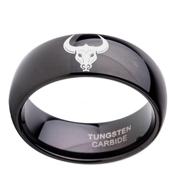 Taurus Zodiac Black Tungsten Mens Ring