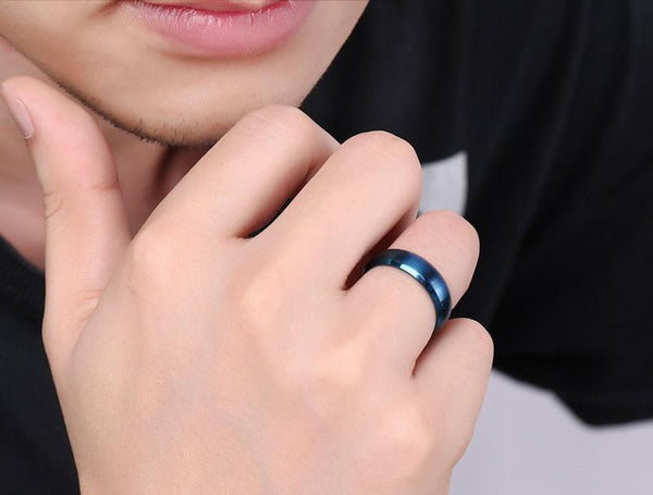 Personalized blue Titanium mens ring