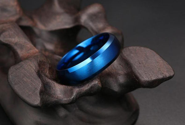 Personalized blue Titanium mens ring