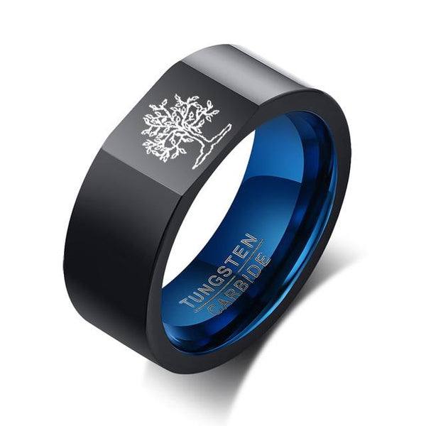 Tree of life black and blue Tungsten mens ring