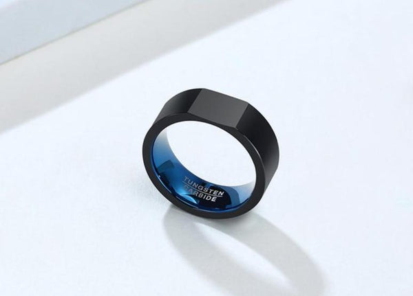 Tree of life black and blue Tungsten mens ring