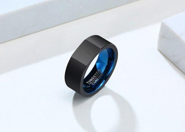 Tree of life black and blue Tungsten mens ring