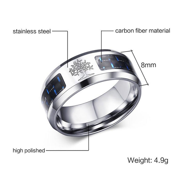 Tree of life silver stainless steel mens ring