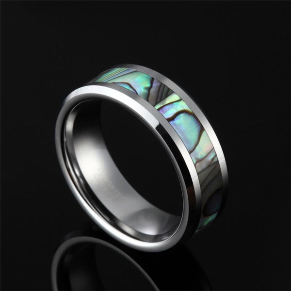 Personalized abalone shell Tungsten mens ring