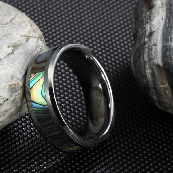 Personalized abalone shell Tungsten mens ring