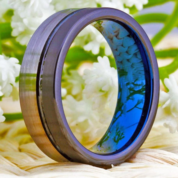Blue and Silver Tungsten Mens Ring