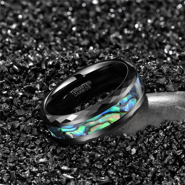 Unique mens ring - black and green tungsten mens ring