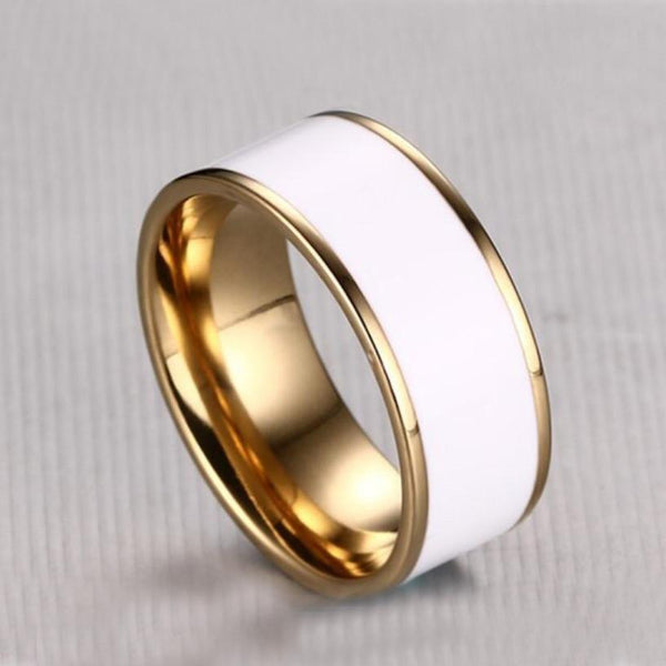 8mm White and Gold Stainless Steel Mens ring