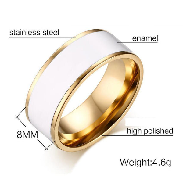 8mm White and Gold Stainless Steel Mens ring