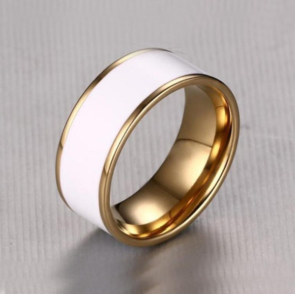 8mm White and Gold Stainless Steel Mens ring