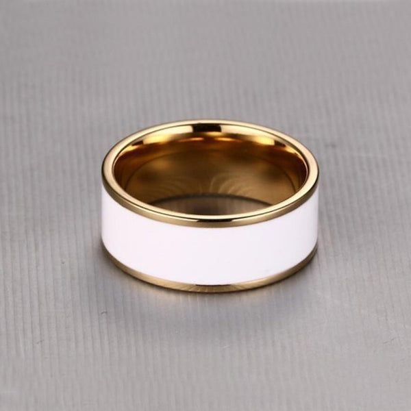 8mm White and Gold Stainless Steel Mens ring
