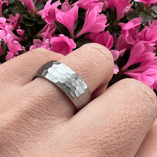 8mm I Love You Engraved Hammered Silver Tungsten Unisex Ring