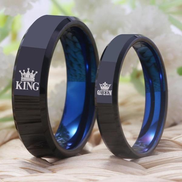 Queen Black & Blue Tungsten Couples Rings