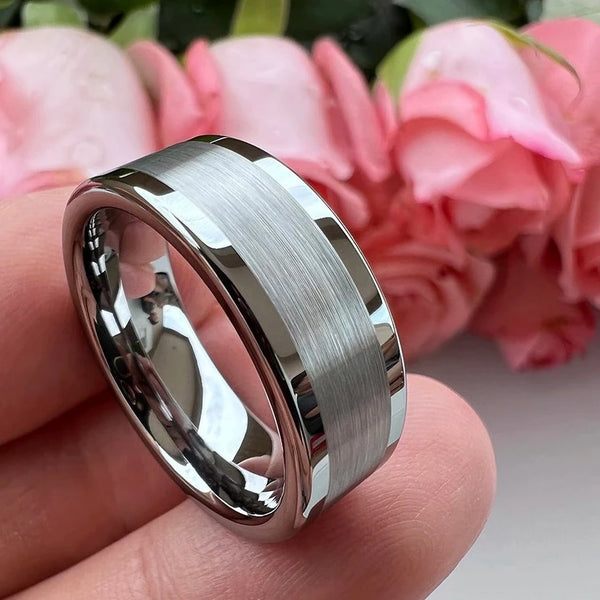 6mm & 8mm Centre Brushed & Polished Edges Tungsten Rings (6 Colors)