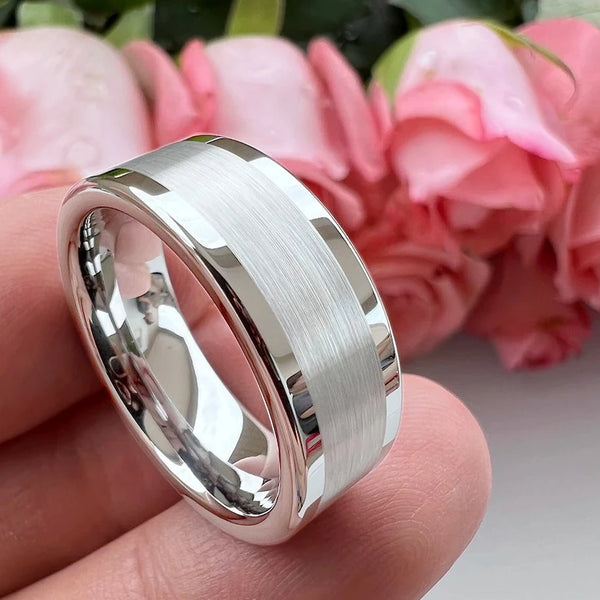 6mm & 8mm Centre Brushed & Polished Edges Tungsten Rings (6 Colors)