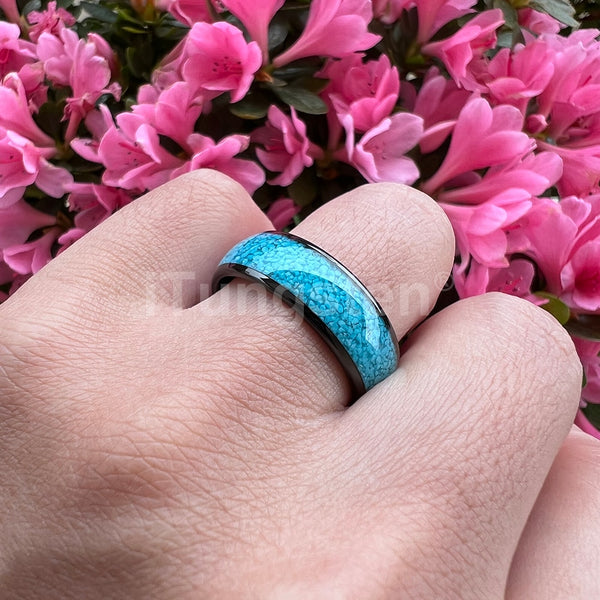 Turquoise Black Tungsten Unisex Ring