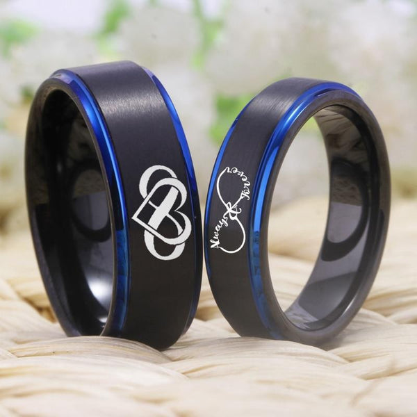 Infinity Heart Tungsten Couples Rings