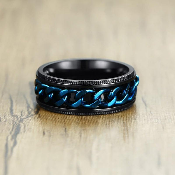 Spinner rings - Blue and black rotatable fidget ring