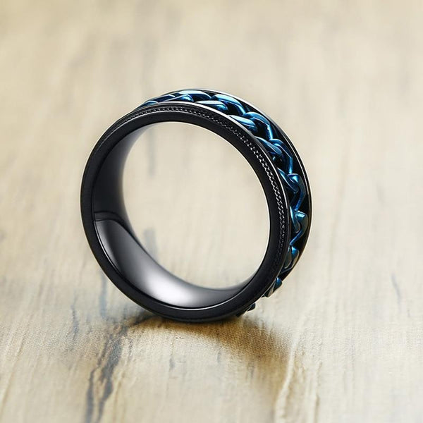 black and blue rotatable spinner ring for men