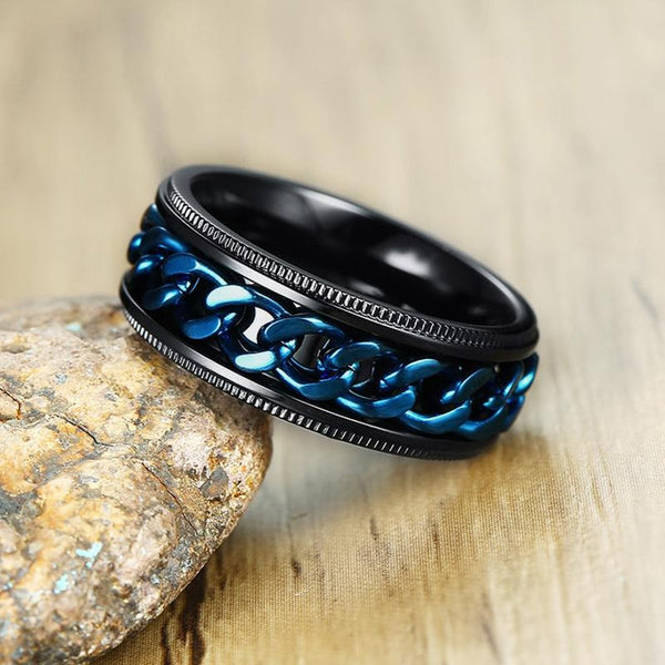 Blue and black rotatable fidget spinner Ring