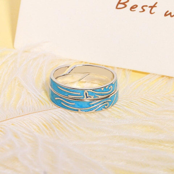 Blue Sea Oceans Matching Couples Rings