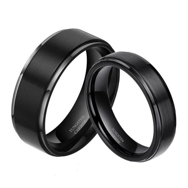 Couples rings - Black tungsten matching couples ring set